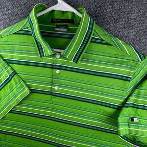 Nike Tiger Woods Shirt Men Medium Green Striped Golf Polo Dri-fit Cotton Blend